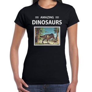 T-rex dinosaurus t-shirt met dieren foto amazing dinosaurs zwart voor dames