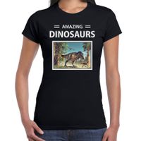 T-rex dinosaurus t-shirt met dieren foto amazing dinosaurs zwart voor dames - thumbnail