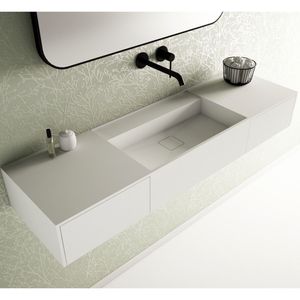 Wastafel Ideavit Solidbliss 140x40x20 cm Solid Surface 2 Opberg Lades Mat Wit