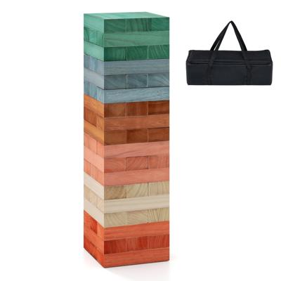 Kleurrijk stapelspel van hout, 54-delig behendigheidsspel voor het hele gezin, wiebelende toren met opbergtas