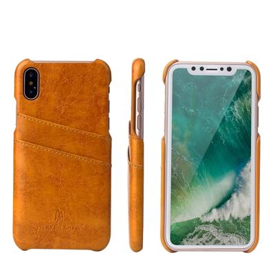 Fierre Shann retro olie Wax textuur PU lederen case voor iPhone X/XS met kaartsleuven (geel)