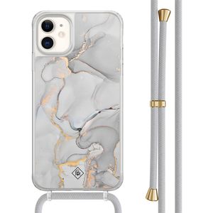 iPhone 11 hoesje met grijs koord - Marmer grijs