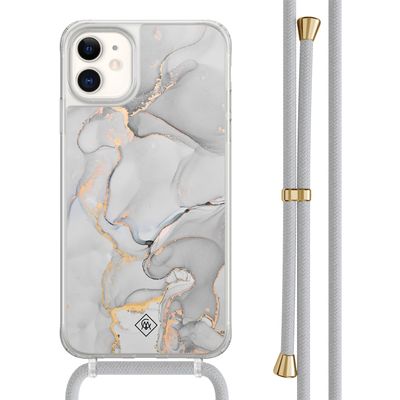 iPhone 11 hoesje met grijs koord - Marmer grijs