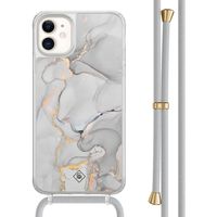 iPhone 11 hoesje met grijs koord - Marmer grijs