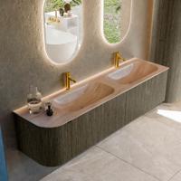 Badmeubel Mondiaz Kurve-Dlux | 175 cm | Meubelkleur Shadow | Wastafelkleur Saba | Solid surface | Dubbel / Rechts spoelbak | 2 kraangaten