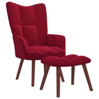 vidaXL Relaxstoel met voetenbank fluweel wijnrood - thumbnail