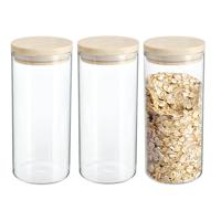 3x stuks voorraadbussen/voorraadpotten 1,3L glas met houten deksel - thumbnail