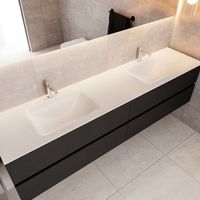 Badkamermeubel Solid Surface BWS Oslo 200x45 cm Mat Zwart Urban Dubbel (2 kraangaten, 4 lades) - thumbnail