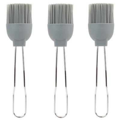 Lily Cook Bakkwasten - 3x - siliconen/metaal - flexibel - invetten - invetkwast - 22 cm - grijs