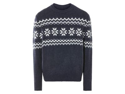 LIVERGY Gebreide heren trui (Donkerblauw/wit, M)
