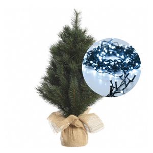 Mini kerstboom 45 cm - met kerstverlichting helder wit 300 cm - 40 leds - Kunstkerstboom