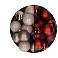 24x stuks kunststof kerstballen mix van champagne en donkerrood 6 cm - thumbnail