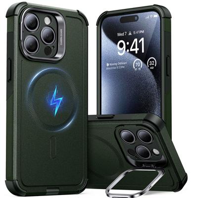 iPhone 15 Pro Cyber Tough Case with Stash Stand (HaloLock) - Dark Green