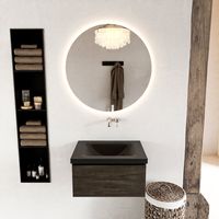 MONDIAZ BUKLA 60cm badmeubel modulair kleur Dark Brown met 1 lade. Wastafel CLOUD midden 0 kraangaten kleur Urban. - thumbnail