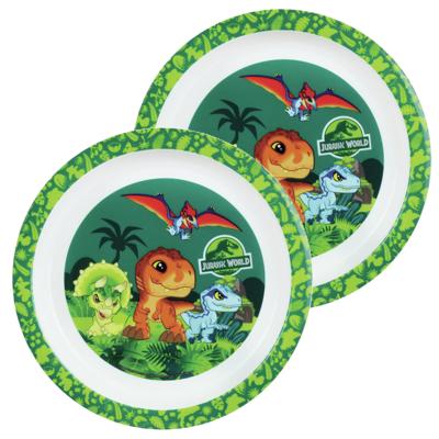 Jurassic World dinosaurus bordje - 4x - D22 cm -kunststof - ontbijtbord - kinderbord