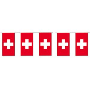 Papieren slinger vlaggetjes Zwitserland 4 meter   -