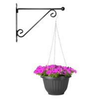 Hangpot + Muurhaak Siena - antraciet - D20 cm - kunststof - metaal - tuinaccessoires