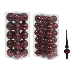 Kerstversiering kunststof kerstballen met piek bordeaux rood 6 en 8 cm pakket van 57x stuks