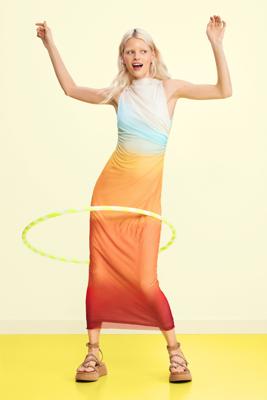 Verflaaid tule jurk - ORANGE - M