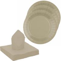 Feest/verjaardag servies set 20x bordjes/20x servetten - taupe - karton