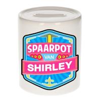 Kinder spaarpot met naam - Shirley - keramiek - met dop - wit - Sparen - Spaargeld van Shirley