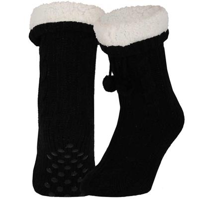 Apollo Huissloffen - dames - gebreid - slofsokken - zwart - one size maat 36/41 - fleece