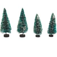 Kerstdorp boompjes/kerstboompjes - 4x st - 9 en 12 cm -besneeuwd - miniatuur - thumbnail
