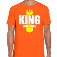 Koningsdag t-shirt King for a day met kroontje oranje voor heren