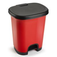 Plasticforte Pedaalemmer - rood/zwart - 18 liter - 33 x 28 x 40 cm - kunststof - afval