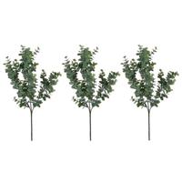 Mica Decorations Kunstblad - 3x - eucalyptus - groen - tak - 65 cm - decoratie