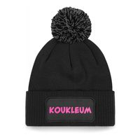 Wintersport muts met pompom - Koukleum - zwart - roze glitters - one size - volwassenen - Apres ski - thumbnail