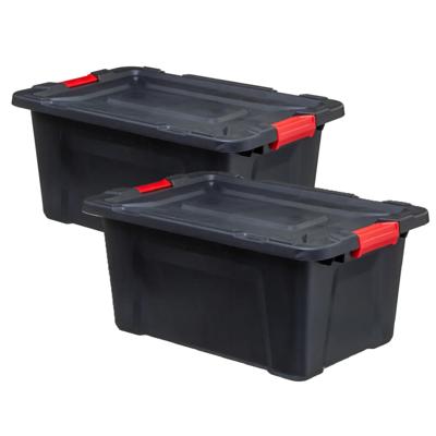 5Five opbergbox/opbergkrat - 2x - 55 Liter - zwart - kunststof - L65 x B43 x H30 cm - stapelbaar