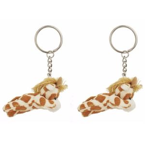 Set van 2x stuks pluche giraffe knuffels sleutelhangers 6 cm