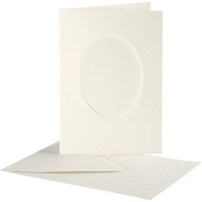 Creativ Company Passepartout kaarten , ovaal, afmeting kaart 10,5x15 cm, afmeting envelop 11,5x16,5 cm, off-white, 10 set/ 1 doos