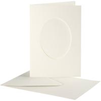 Creativ Company Passepartout kaarten , ovaal, afmeting kaart 10,5x15 cm, afmeting envelop 11,5x16,5 cm, off-white, 10 set/ 1 doos