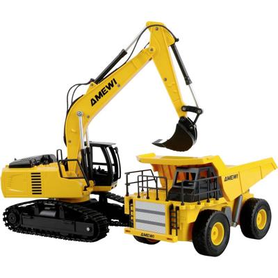 Amewi 22710 2-in-1 Set Kipper & Kettenbagger 1:24 Elektro RC functiemodel voor beginners RTR Met lichteffect