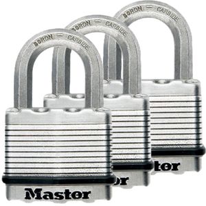 Masterlock 3 x 50mm keyed alike padlocks with treated steel body for weather resi - M5EURTRILF