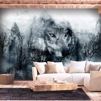 Fotobehang - Wolf in de bergen , Zwart Wit, premium print vliesbehang - thumbnail