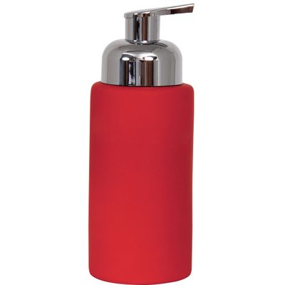 Zeeppompje/zeepdispenser Kyoto - keramiek - rood/zilver - 6.5 x 18 cm - 250 ml
