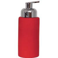 Zeeppompje/zeepdispenser Kyoto - keramiek - rood/zilver - 6.5 x 18 cm - 250 ml