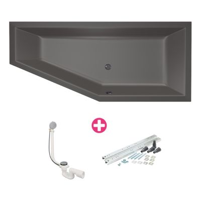 Ruimtebesparend bad Xenz Society compact | Rechts | 180x80 cm | Incl.Badafvoer | Met overloop | Acryl | Antraciet mat