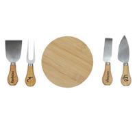 Cook Concept mini Kaasplankje - met 4 mesjes - 14 cm - rond - bamboe - serveerplankje