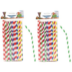 Drinkrietjes buigbaar - papier - set 100x - multicolor kleuren - 20 cm - verjaardag/feestje