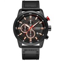 CURREN M8291 Chronograph horloges casual lederen horloge voor mannen (zwart geval zwarte gezicht)