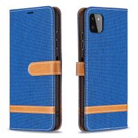 iPhone 12 Mini hoesje - Bookcase - Pasjeshouder - Portemonnee - Vintage - Stof - Kunstleer - Blauw - thumbnail