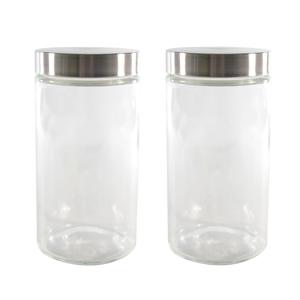 Voorraadpot - Set van 4x stuks - glas - RVS deksel - 1700 ml - bewaarpot - voorraadbus