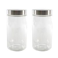 Voorraadpot - Set van 4x stuks - glas - RVS deksel - 1700 ml - bewaarpot - voorraadbus