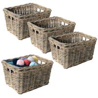 Opbergmand - 4x - bruin - 34 x 24 x 20 cm - rotan - gevlochten riet - mand - opbergen