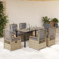 7-delige Tuinset met kussens poly rattan beige
