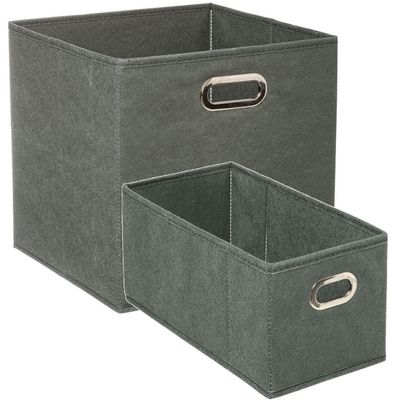 Set van 2x stuks opbergmanden/kastmanden 7 en 29 liter grijsgroen van linnen 31 cm